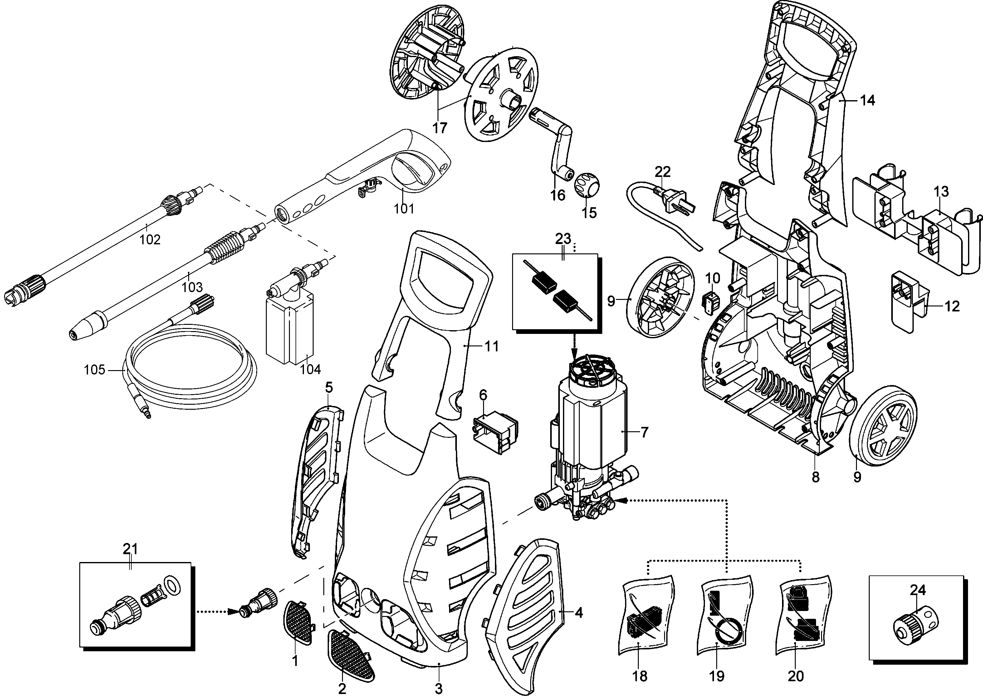 Default Diagram and Parts List for PW1800SPL-B3 Type 1 Black and Decker Pressure Washer
